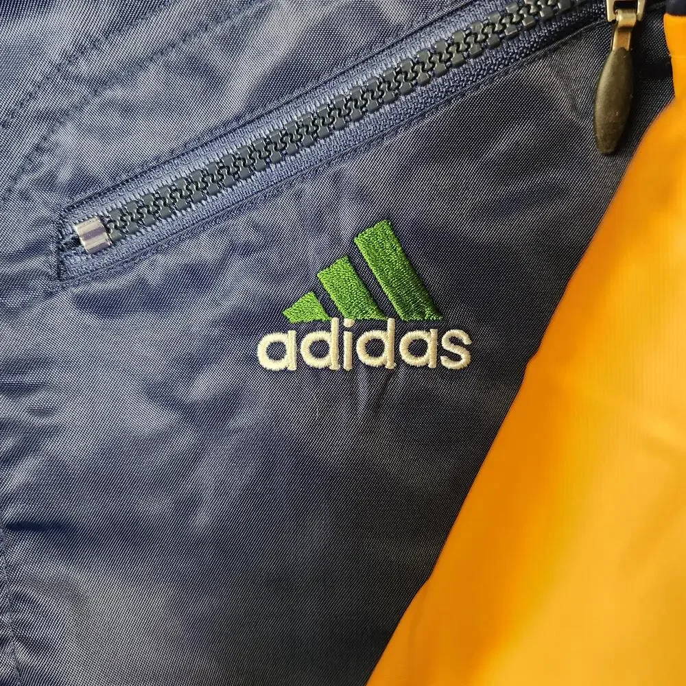 Adidas Jacket Mens Large Blue Yellow Windbreaker Track Nylon 3 Stripes Full Zip